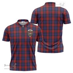 ScotsTee Shop Scottish Graham of Menteith Red Clan Crest Tartan Zipper Polo Shirt