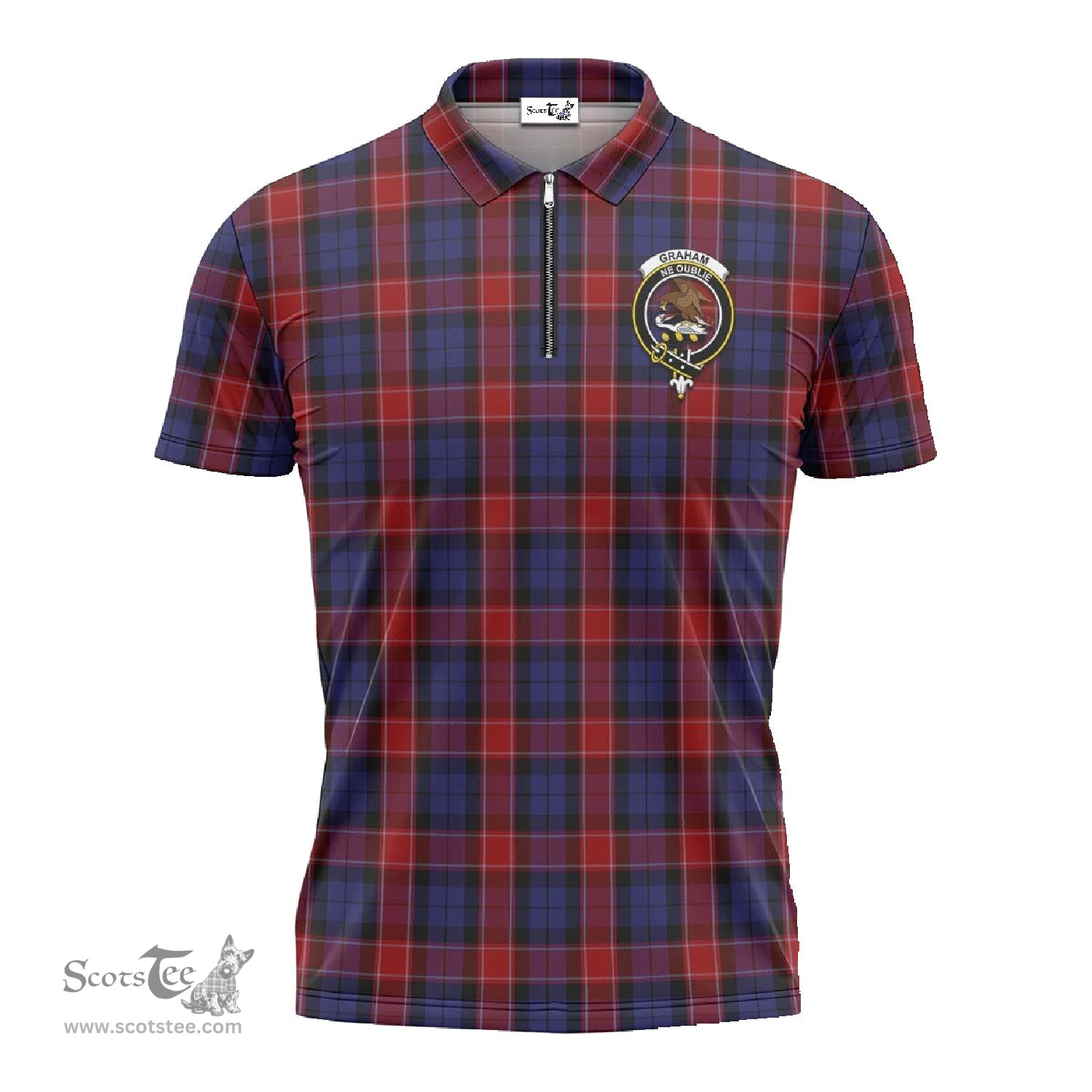 ScotsTee Shop Scottish Graham of Menteith Red Clan Crest Tartan Zipper Polo Shirt