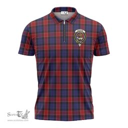 ScotsTee Shop Scottish Graham of Menteith Red Clan Crest Tartan Zipper Polo Shirt