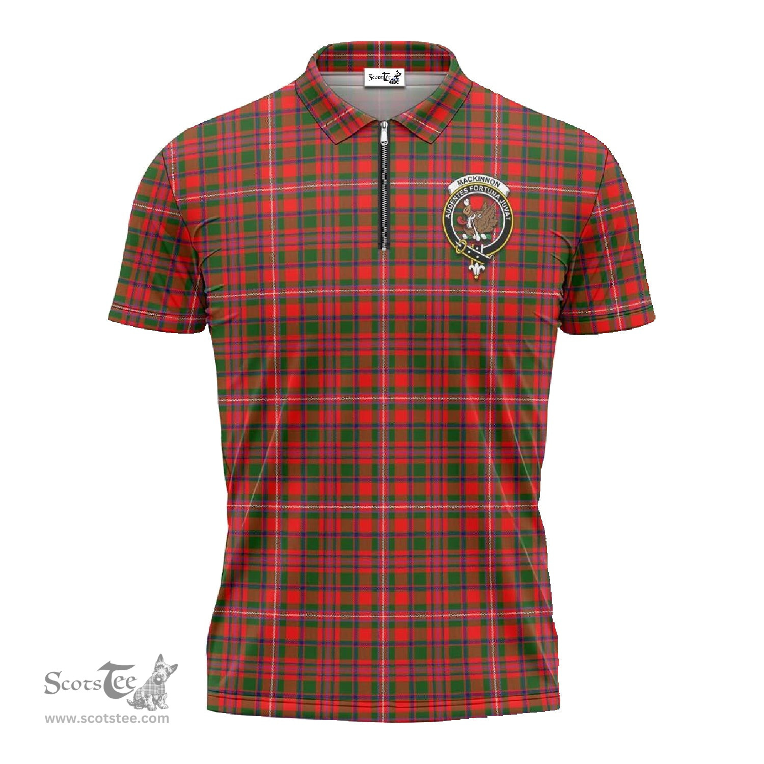 ScotsTee Shop Scottish MacKinnon Modern Clan Crest Tartan Zipper Polo Shirt