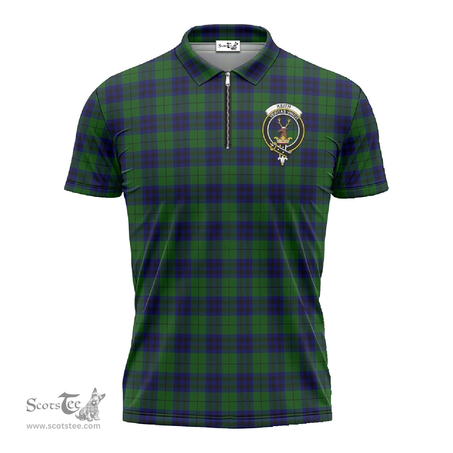 ScotsTee Shop Scottish Keith Modern Clan Crest Tartan Zipper Polo Shirt