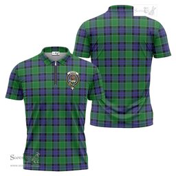 ScotsTee Shop Scottish Graham of Menteith Modern Clan Crest Tartan Zipper Polo Shirt