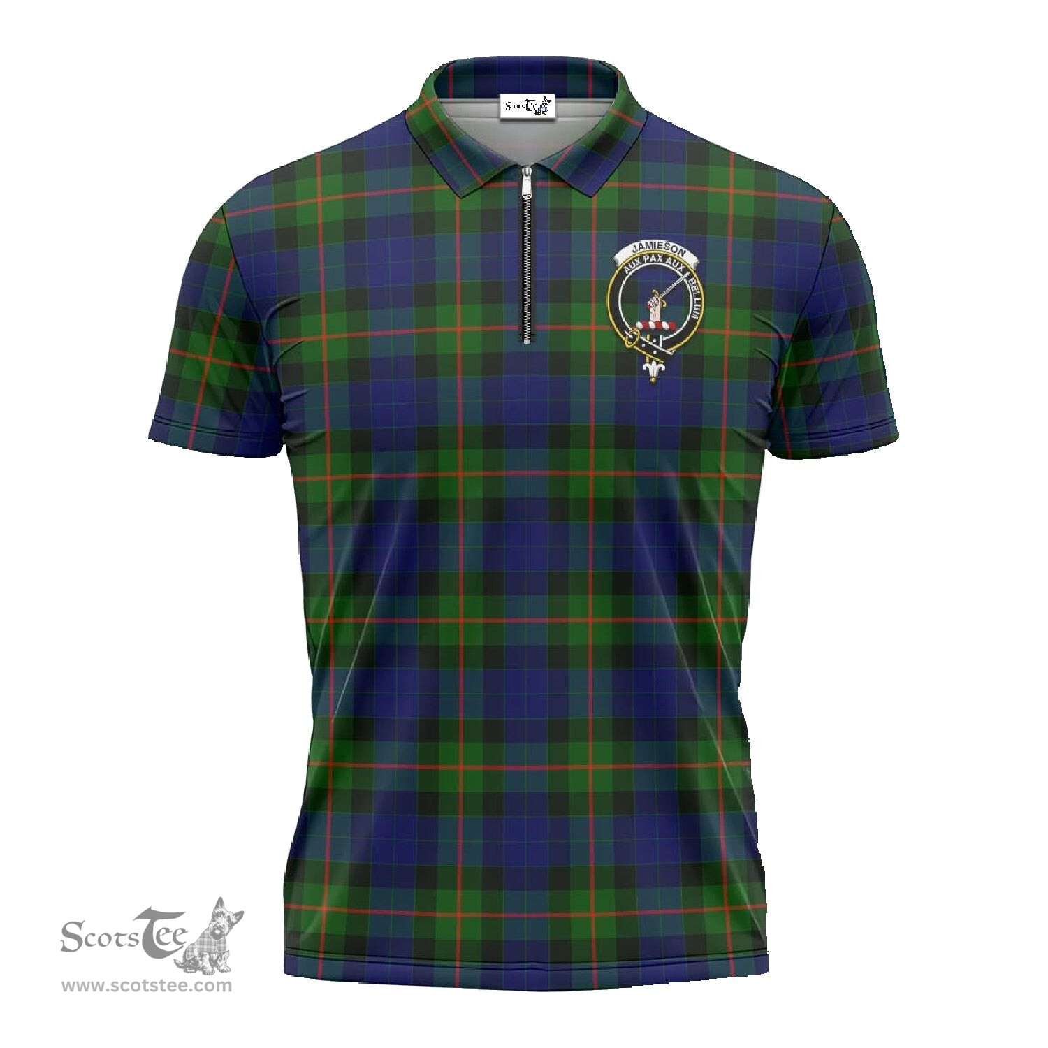 ScotsTee Shop Scottish Jamieson Clan Crest Tartan Zipper Polo Shirt