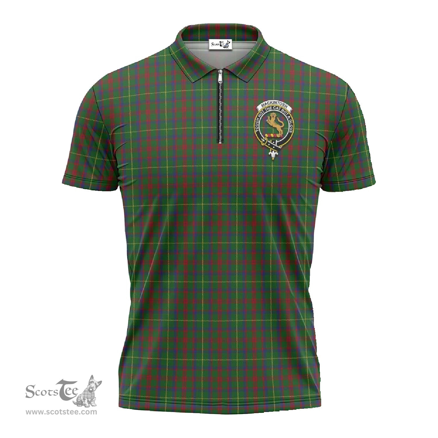 ScotsTee Shop Scottish MacKintosh Hunting Clan Crest Tartan Zipper Polo Shirt
