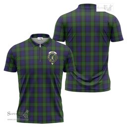 ScotsTee Shop Scottish Gunn Clan Crest Tartan Zipper Polo Shirt