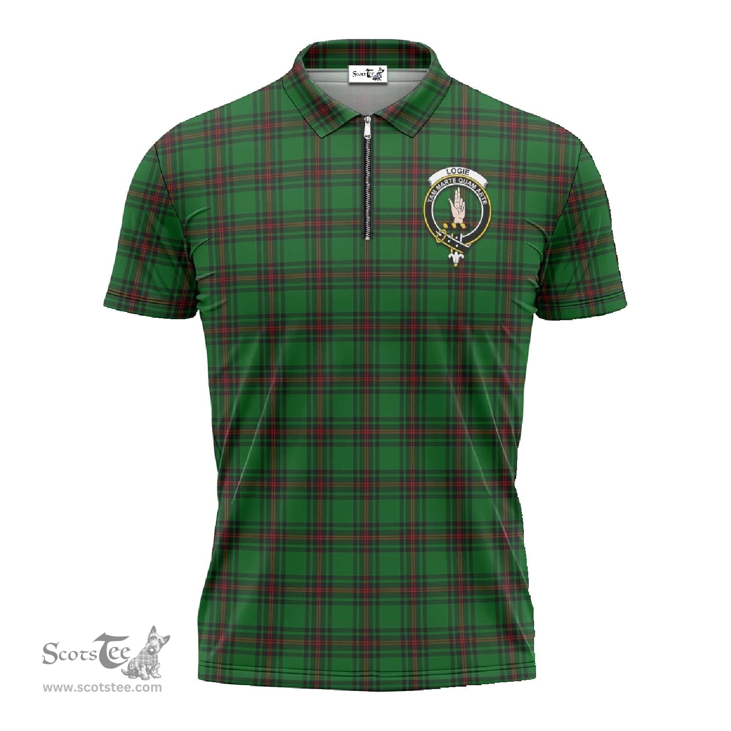 ScotsTee Shop Scottish Logie Clan Crest Tartan Zipper Polo Shirt