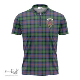 ScotsTee Shop Scottish Logan Ancient Clan Crest Tartan Zipper Polo Shirt