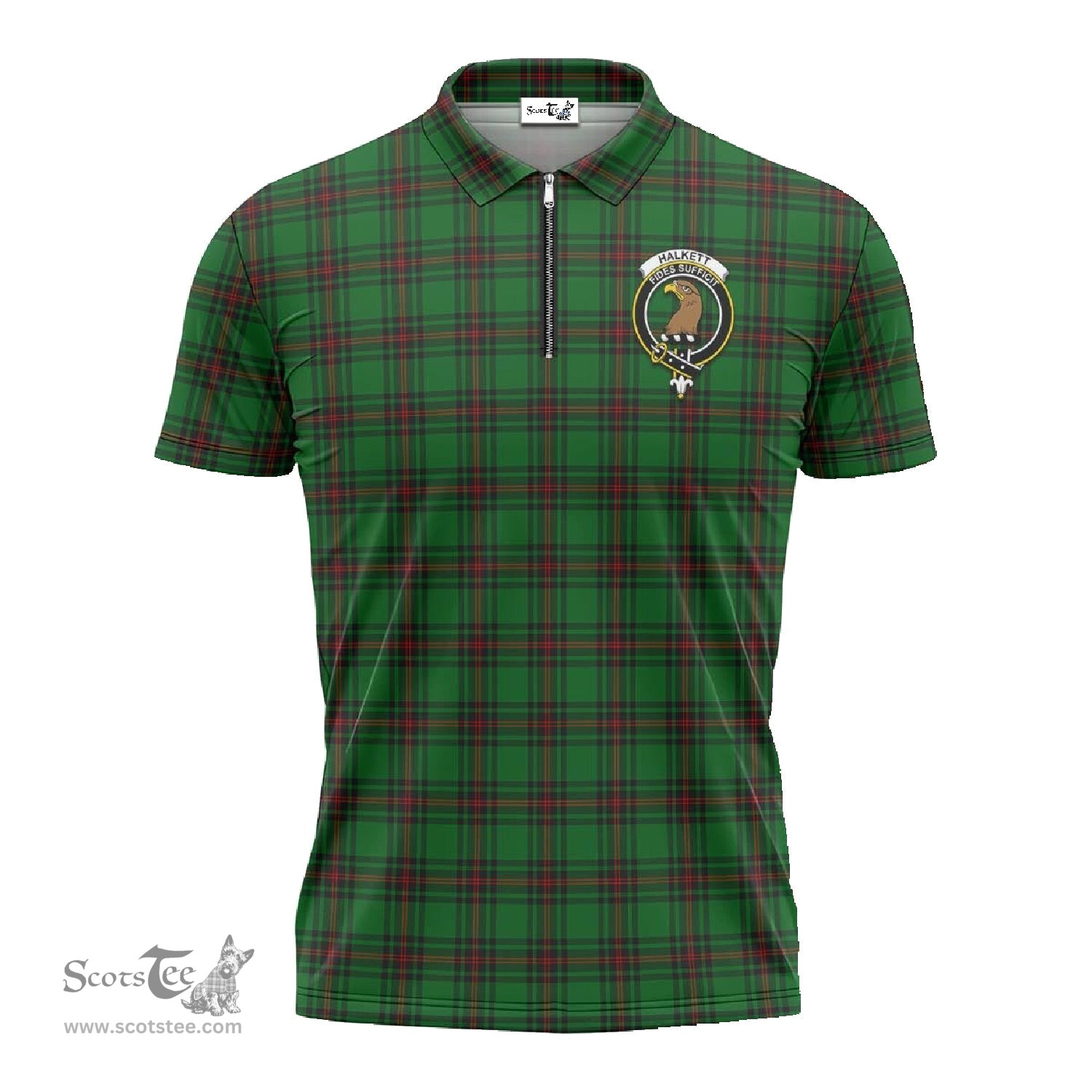 ScotsTee Shop Scottish Halkett Clan Crest Tartan Zipper Polo Shirt