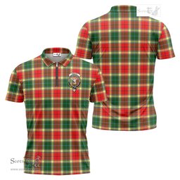 ScotsTee Shop Scottish Gibsone (Gibson-Gibbs) Clan Crest Tartan Zipper Polo Shirt