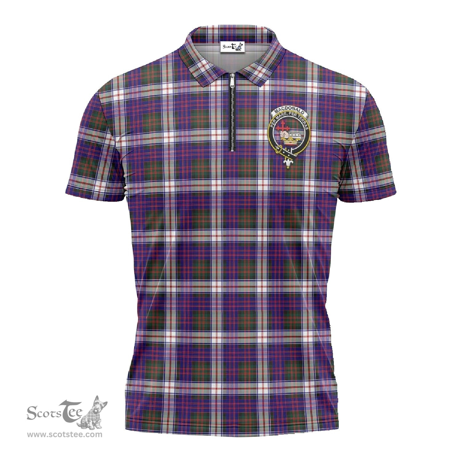 ScotsTee Shop Scottish MacDonald Dress Modern Clan Crest Tartan Zipper Polo Shirt