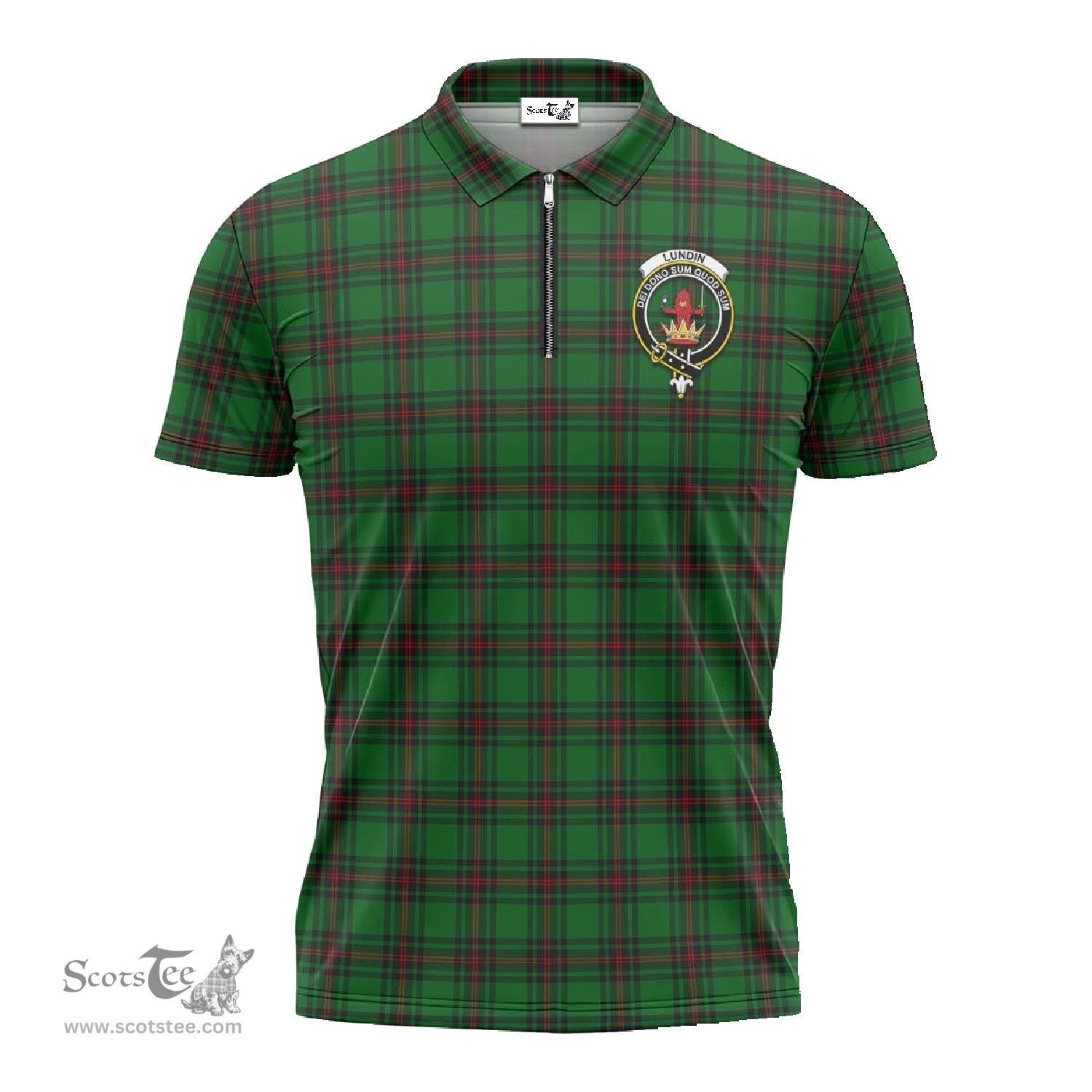 ScotsTee Shop Scottish Lundin Clan Crest Tartan Zipper Polo Shirt