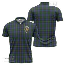 ScotsTee Shop Scottish Gow Hunting Clan Crest Tartan Zipper Polo Shirt