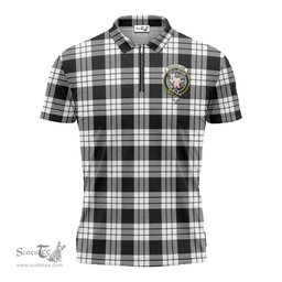 ScotsTee Shop Scottish MacFarlane Black White Clan Crest Tartan Zipper Polo Shirt
