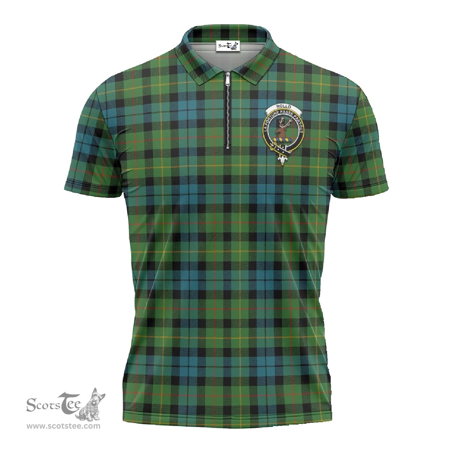 ScotsTee Shop Scottish Rollo Ancient Clan Crest Tartan Zipper Polo Shirt