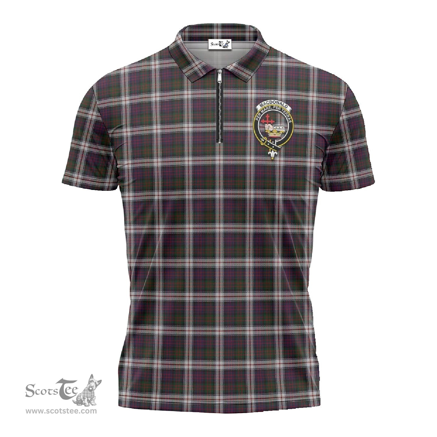 ScotsTee Shop Scottish MacDonald Dress Clan Crest Tartan Zipper Polo Shirt