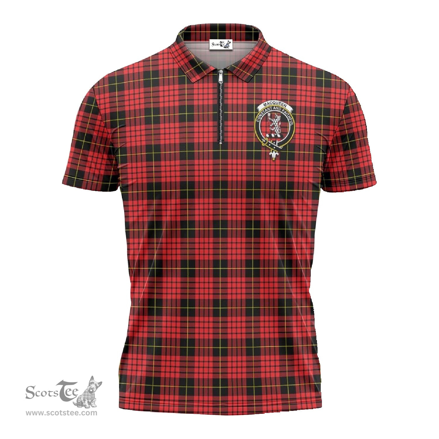 ScotsTee Shop Scottish MacQueen Modern Clan Crest Tartan Zipper Polo Shirt