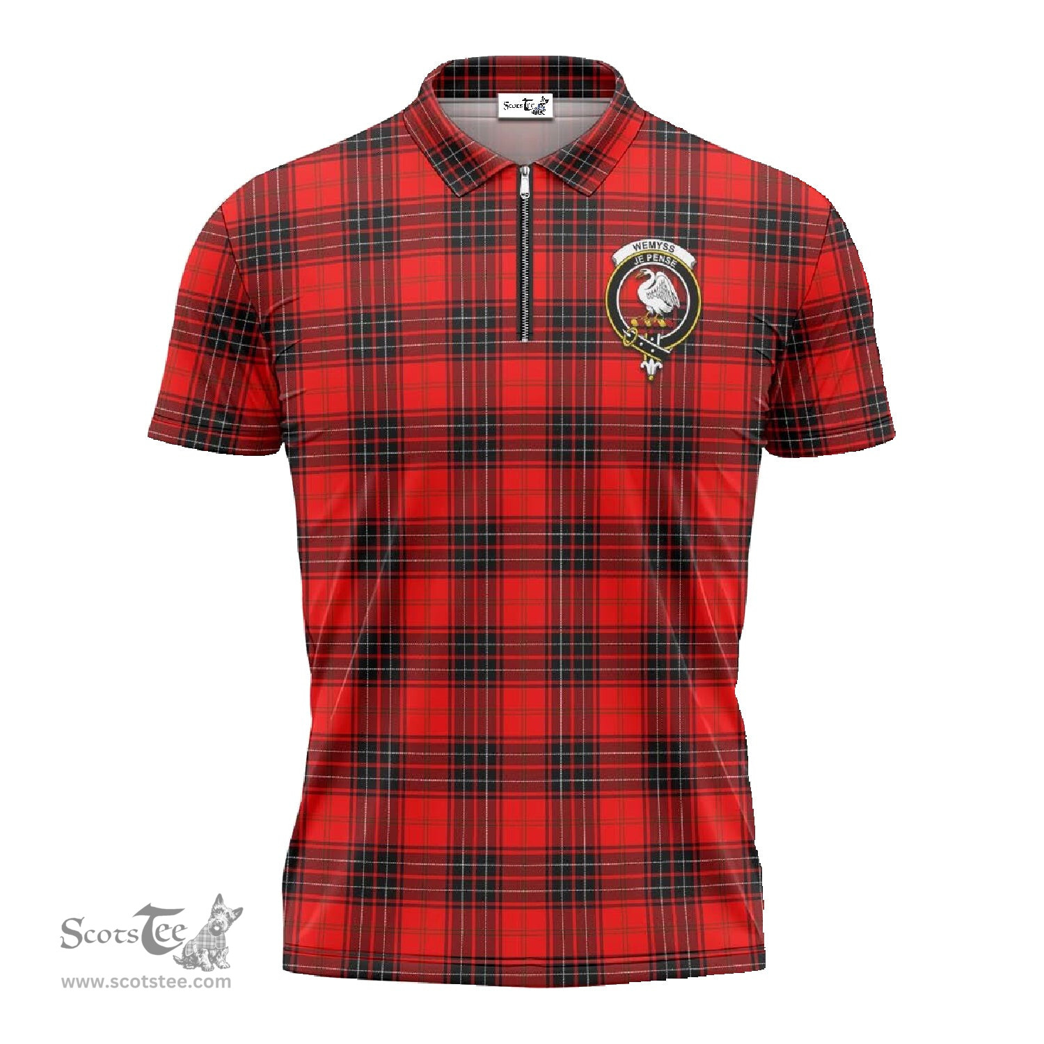 ScotsTee Shop Scottish Wemyss Modern Clan Crest Tartan Zipper Polo Shirt