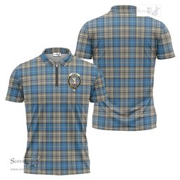 ScotsTee Shop Scottish Napier Ancient Clan Crest Tartan Zipper Polo Shirt