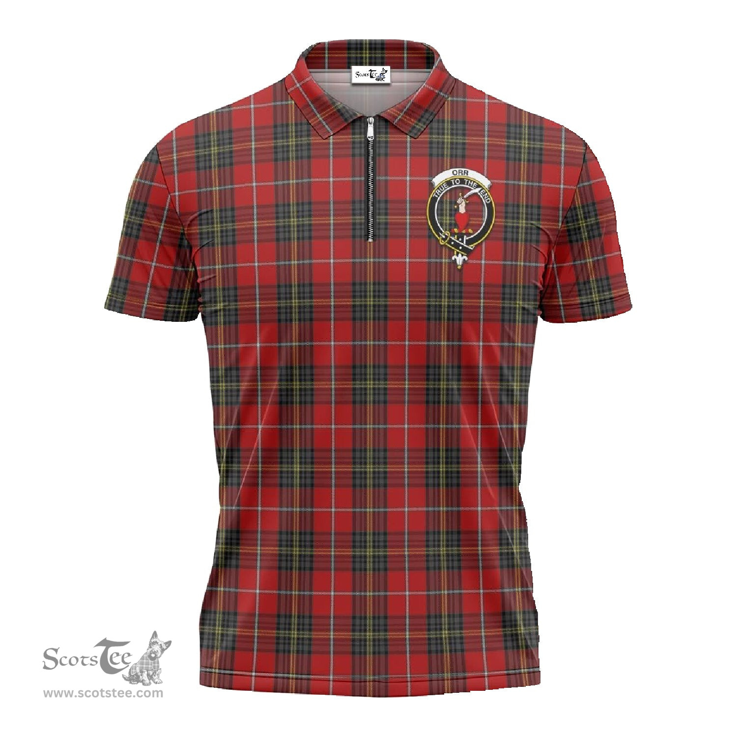 ScotsTee Shop Scottish Orr Clan Crest Tartan Zipper Polo Shirt