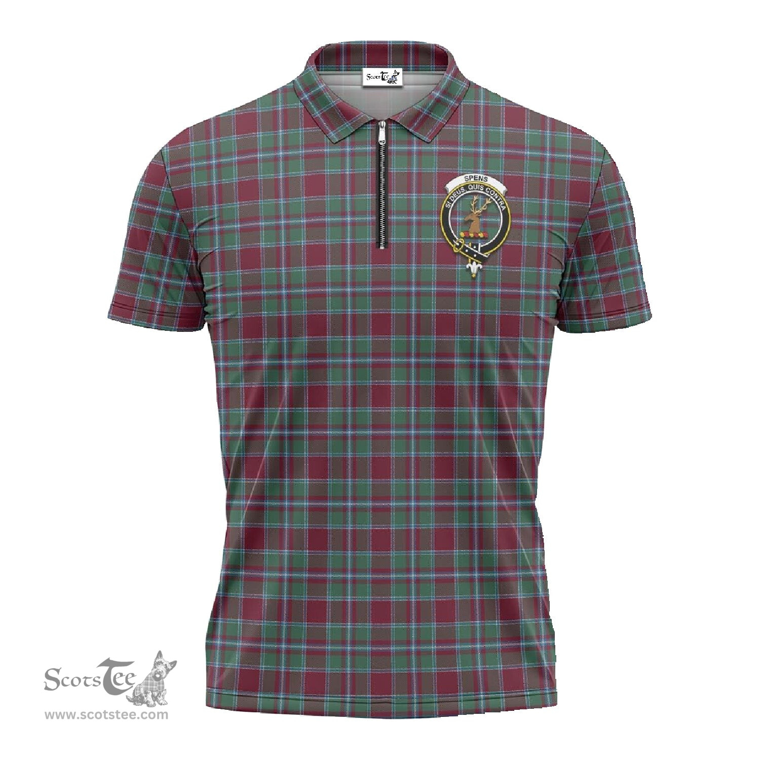 ScotsTee Shop Scottish Spens (Spence) Clan Crest Tartan Zipper Polo Shirt