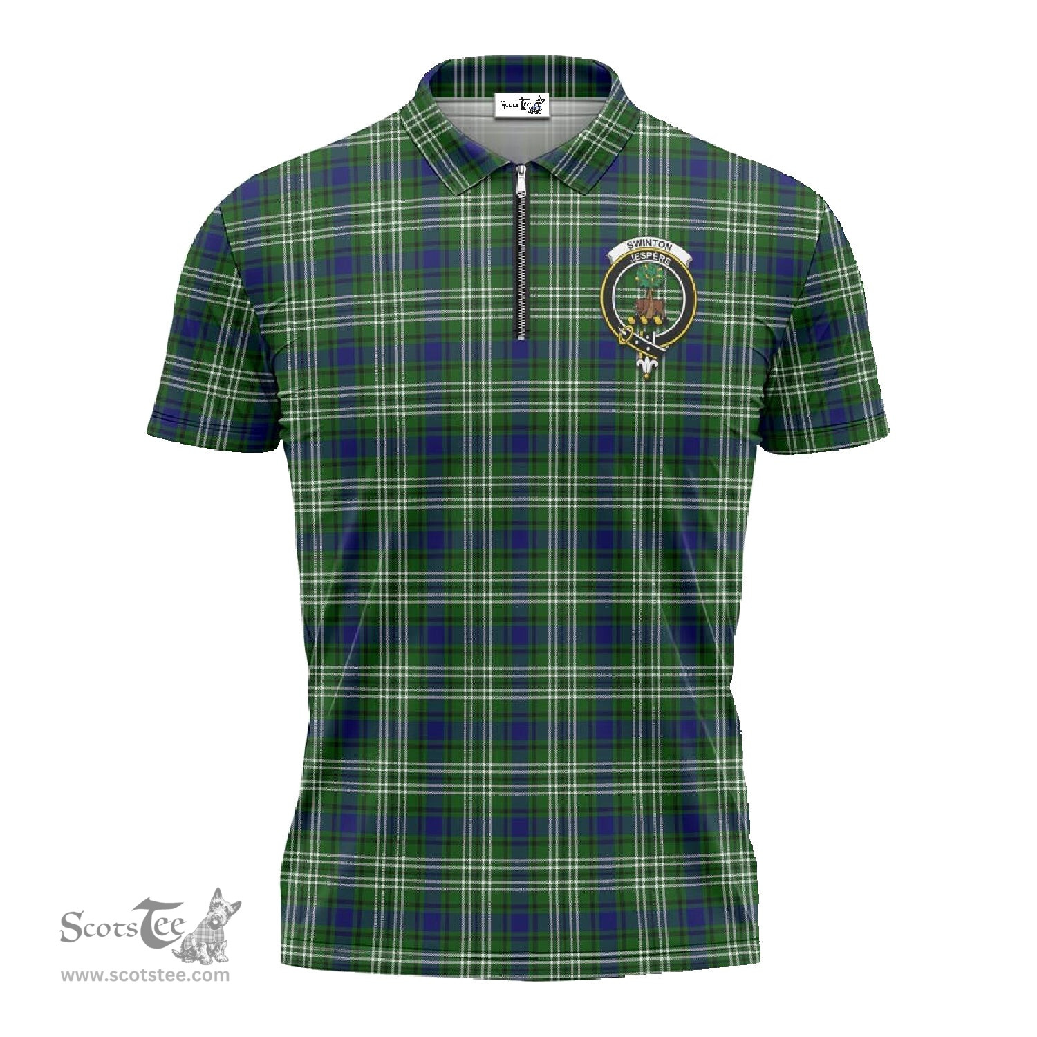 ScotsTee Shop Scottish Swinton Clan Crest Tartan Zipper Polo Shirt