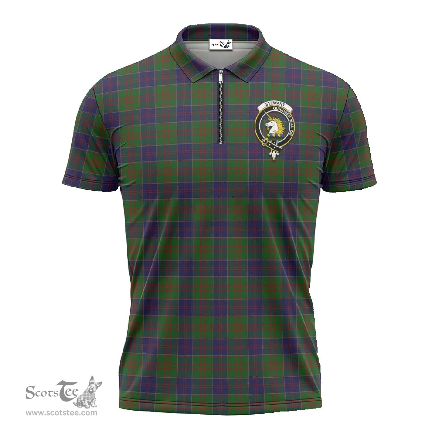 ScotsTee Shop Scottish Stewart of Appin Hunting Clan Crest Tartan Zipper Polo Shirt