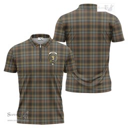ScotsTee Shop Scottish Stewart Hunting Weathered Clan Crest Tartan Zipper Polo Shirt