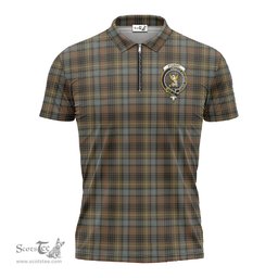 ScotsTee Shop Scottish Stewart Hunting Weathered Clan Crest Tartan Zipper Polo Shirt