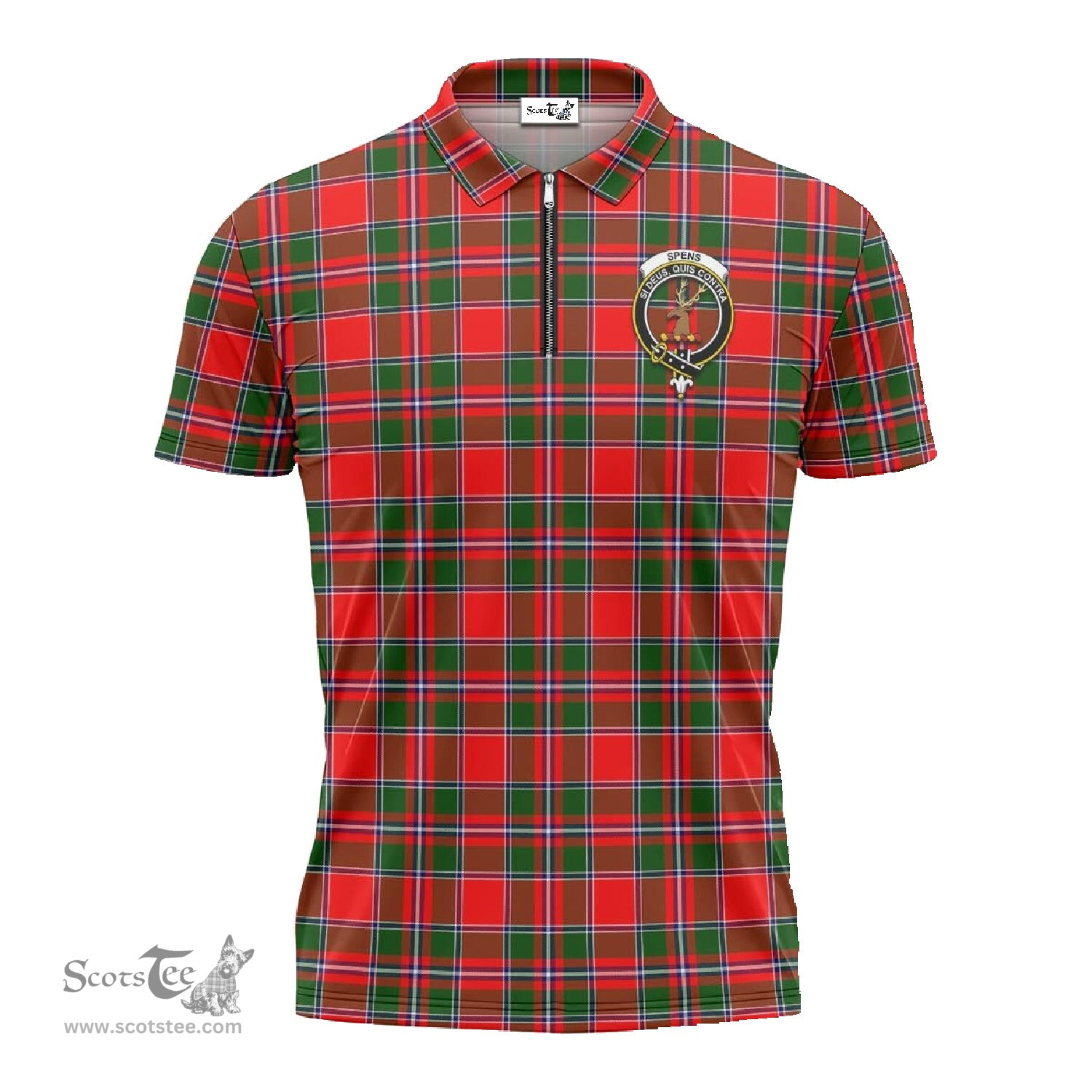 ScotsTee Shop Scottish Spens Modern Clan Crest Tartan Zipper Polo Shirt