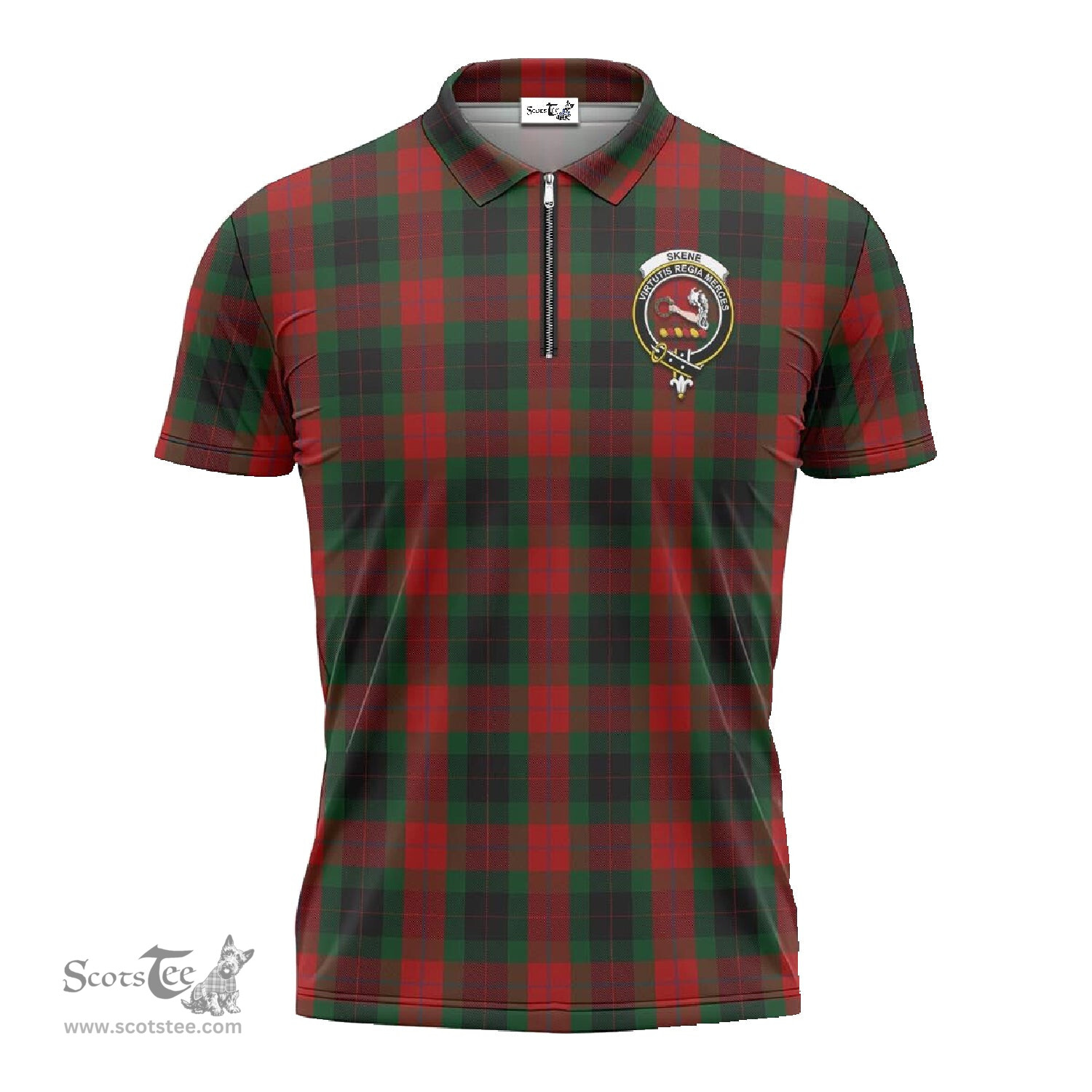 ScotsTee Shop Scottish Skene of Cromar Black Clan Crest Tartan Zipper Polo Shirt