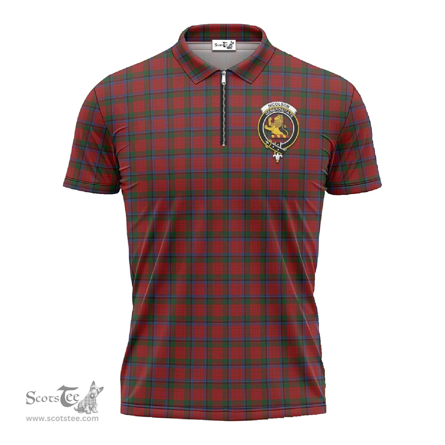 ScotsTee Shop Scottish Nicolson Clan Crest Tartan Zipper Polo Shirt