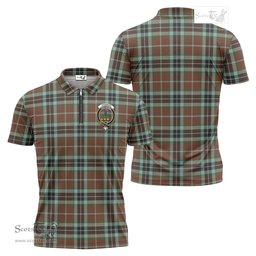 ScotsTee Shop Scottish Thomson Hunting Modern Clan Crest Tartan Zipper Polo Shirt