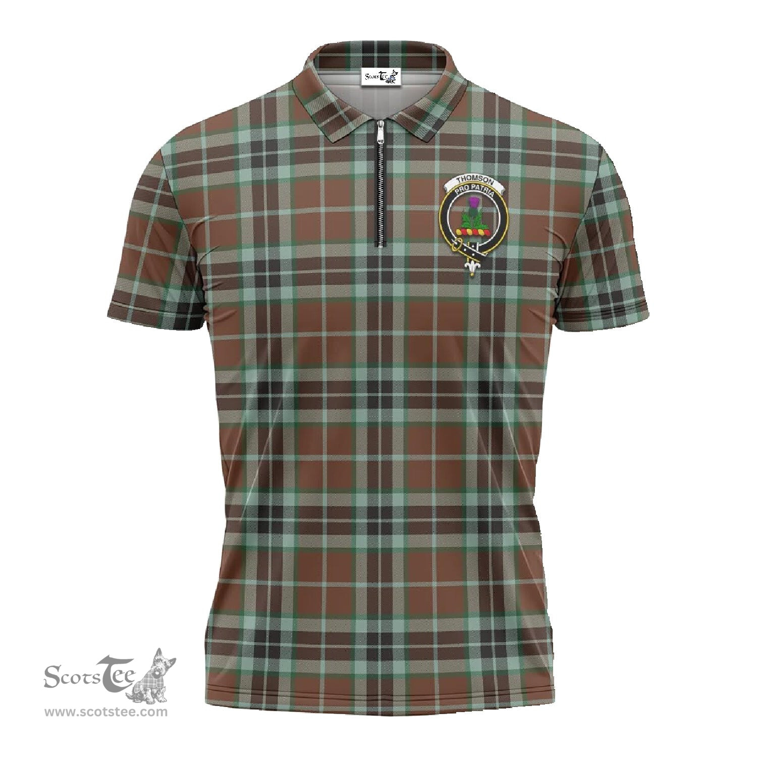 ScotsTee Shop Scottish Thomson Hunting Modern Clan Crest Tartan Zipper Polo Shirt