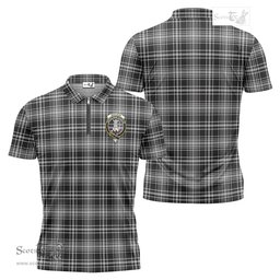 ScotsTee Shop Scottish MacLean Black and White Clan Crest Tartan Zipper Polo Shirt
