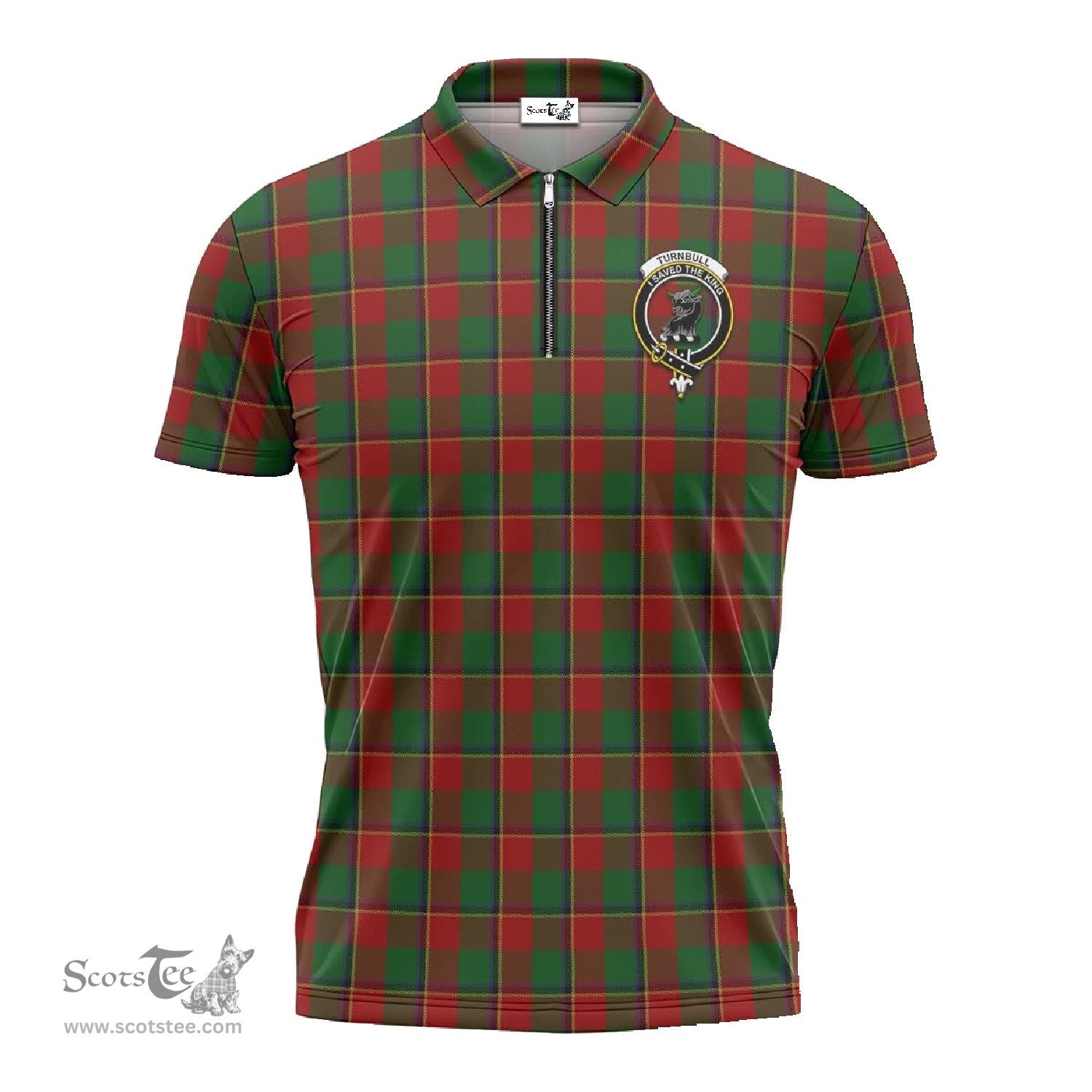 ScotsTee Shop Scottish Turnbull Dress Clan Crest Tartan Zipper Polo Shirt