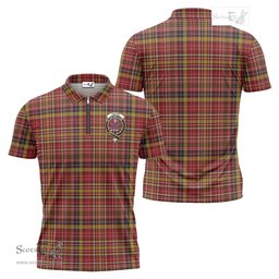 ScotsTee Shop Scottish Ogilvie (Ogilvy) of Strathallan Clan Crest Tartan Zipper Polo Shirt