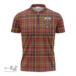 ScotsTee Shop Scottish Ogilvie (Ogilvy) of Strathallan Clan Crest Tartan Zipper Polo Shirt