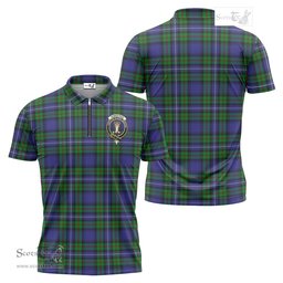 ScotsTee Shop Scottish Robertson Hunting Modern Clan Crest Tartan Zipper Polo Shirt