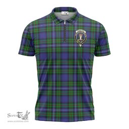 ScotsTee Shop Scottish Robertson Hunting Modern Clan Crest Tartan Zipper Polo Shirt