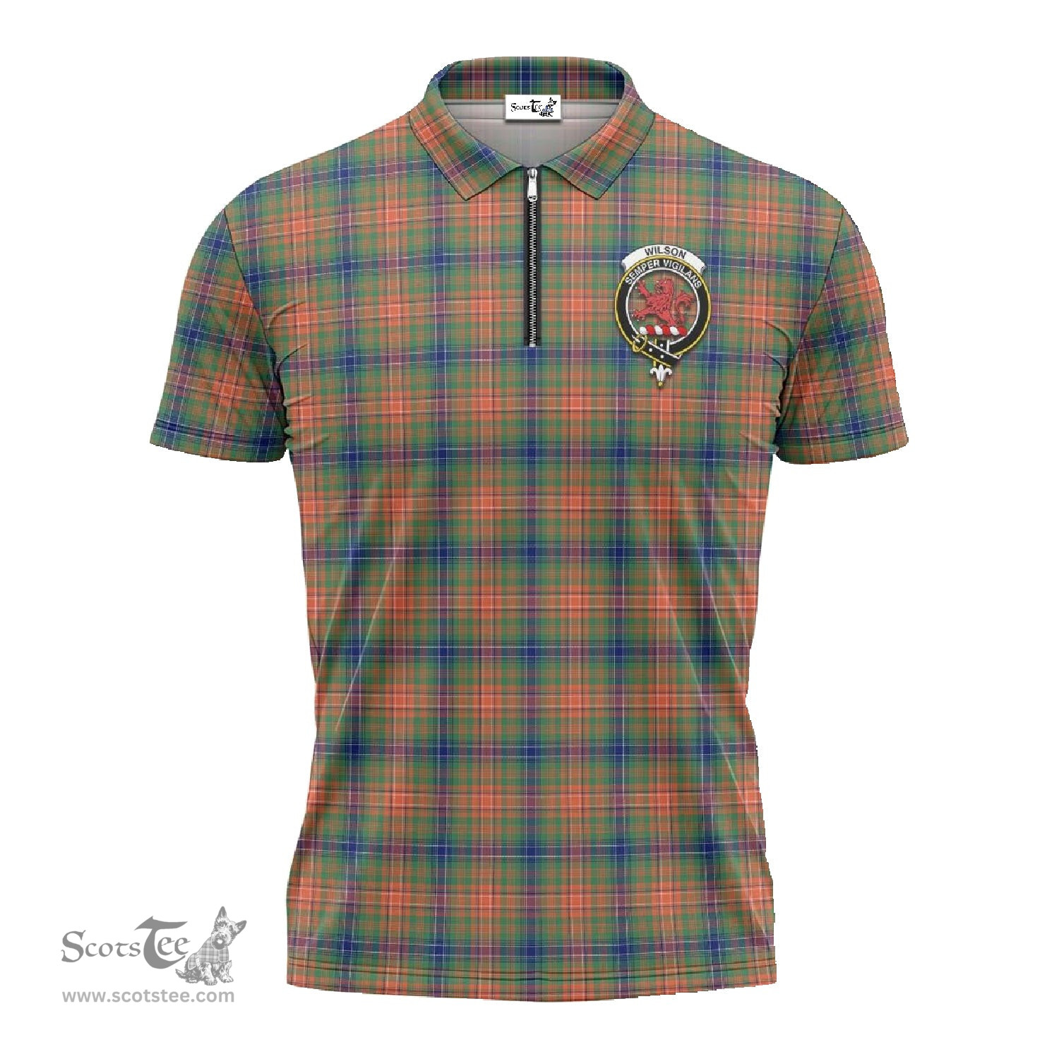 ScotsTee Shop Scottish Wilson Ancient Clan Crest Tartan Zipper Polo Shirt