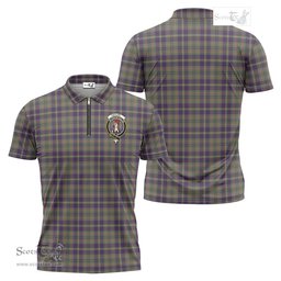 ScotsTee Shop Scottish Taylor Weathered Clan Crest Tartan Zipper Polo Shirt