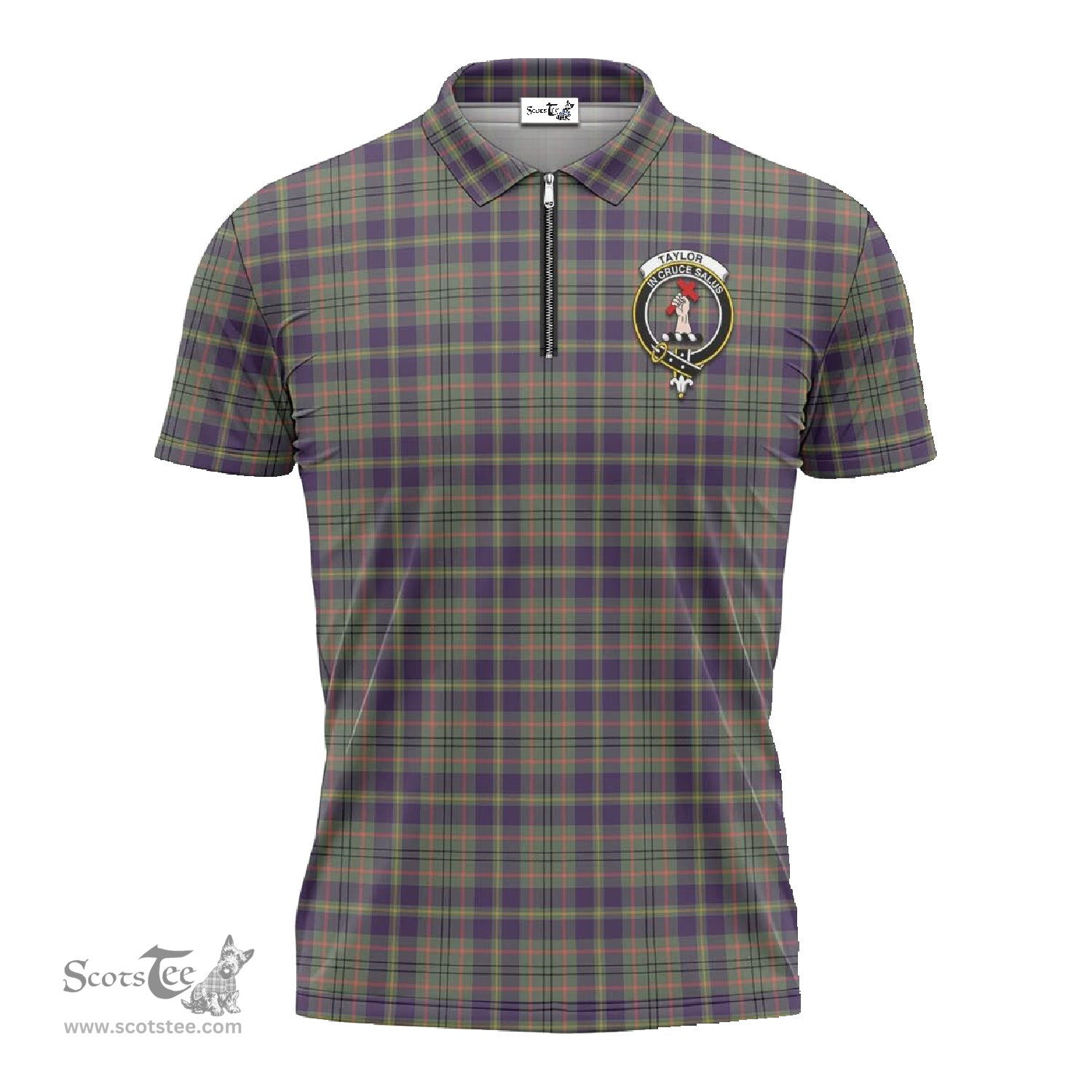 ScotsTee Shop Scottish Taylor Weathered Clan Crest Tartan Zipper Polo Shirt