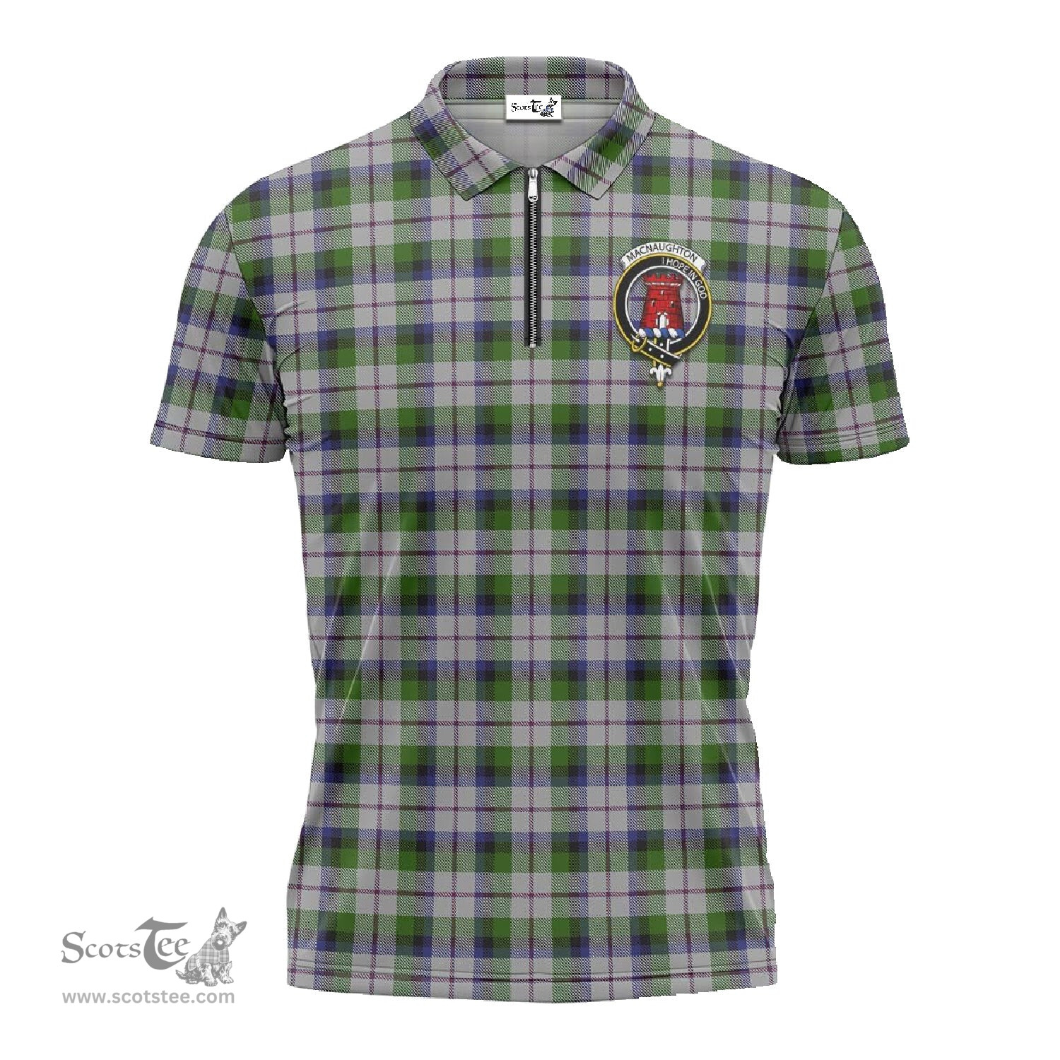 ScotsTee Shop Scottish MacNaughton Dress Clan Crest Tartan Zipper Polo Shirt