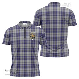 ScotsTee Shop Scottish MacPherson Dress Blue Clan Crest Tartan Zipper Polo Shirt