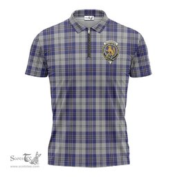 ScotsTee Shop Scottish MacPherson Dress Blue Clan Crest Tartan Zipper Polo Shirt