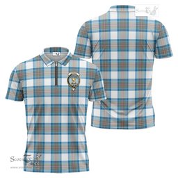 ScotsTee Shop Scottish Stewart Muted Blue Clan Crest Tartan Zipper Polo Shirt