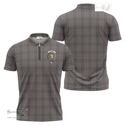 ScotsTee Shop Scottish Stewart Grey Clan Crest Tartan Zipper Polo Shirt