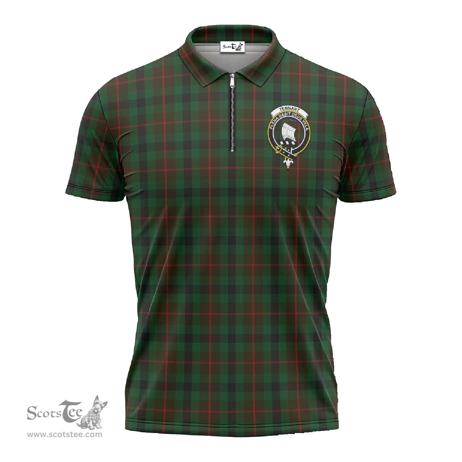 ScotsTee Shop Scottish Tennant Clan Crest Tartan Zipper Polo Shirt