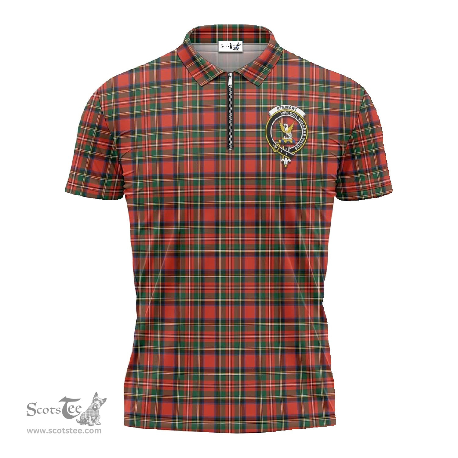 ScotsTee Shop Scottish Stewart Royal Modern Clan Crest Tartan Zipper Polo Shirt