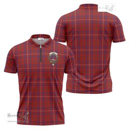 ScotsTee Shop Scottish Rose Clan Crest Tartan Zipper Polo Shirt